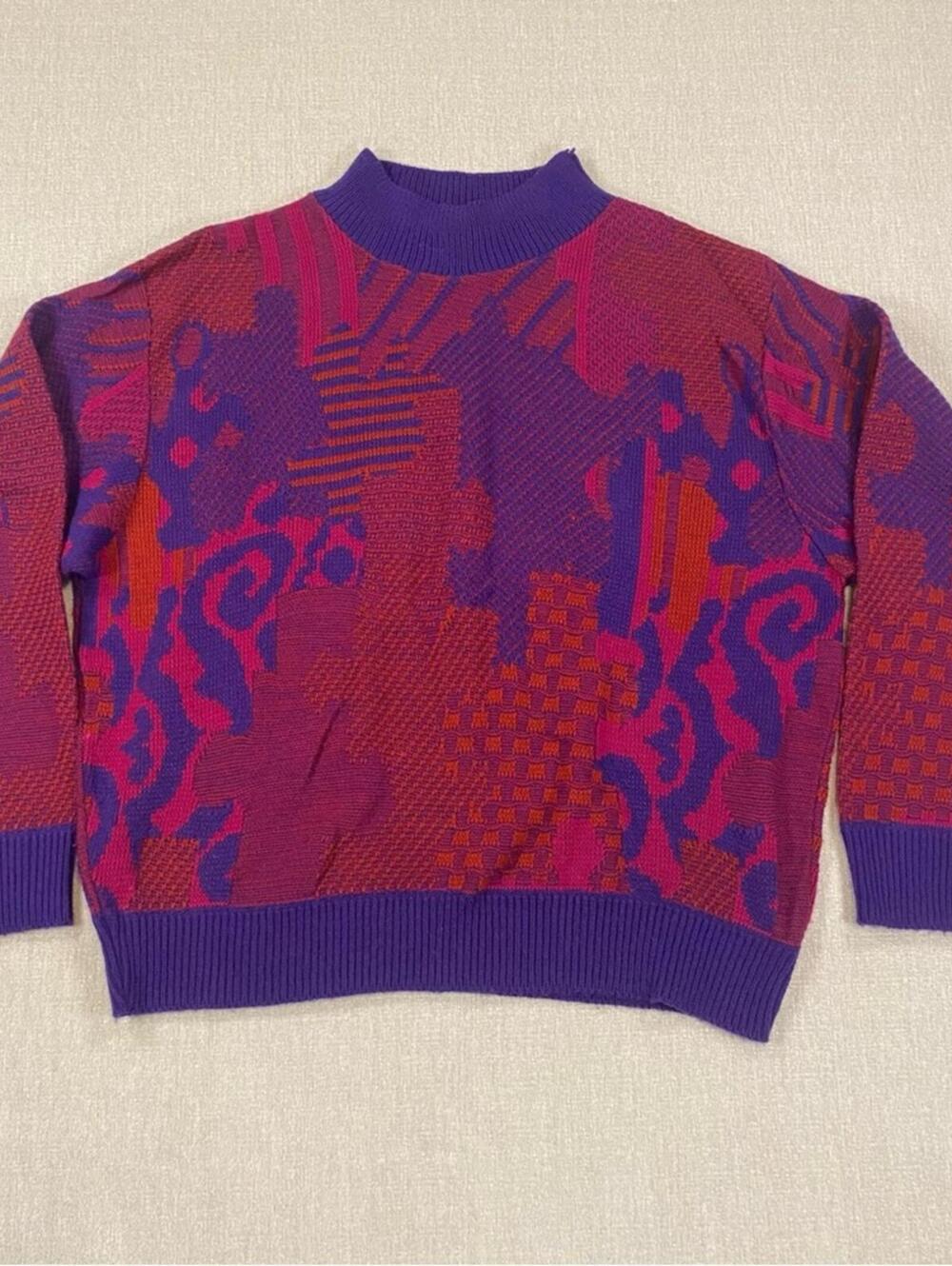 Vintage Southern Lady Purple, Pink and Red Texture Knit Sweater